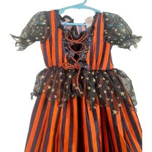 Vintage Rubie's Orange Black Girl Halloween Witch Dress Costume USA made Sz 2-4T